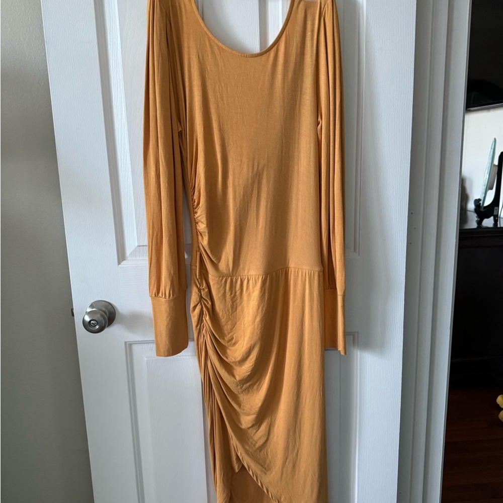 Young Fabulous and broke dress, M, Gold, deep draped back, midi, NWOT